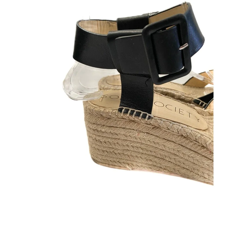 SOLE SOCIETY Audrina Black Leather Espadrille Platform Strappy Sandal Size 7.5